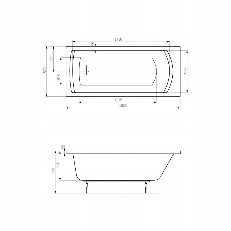 ROCA Wanna Biała Nogi Linea 1800x800