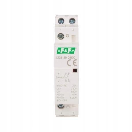 F&F Stycznikmodułowy na szynę, styki 2xNO, 25A, 24V DC