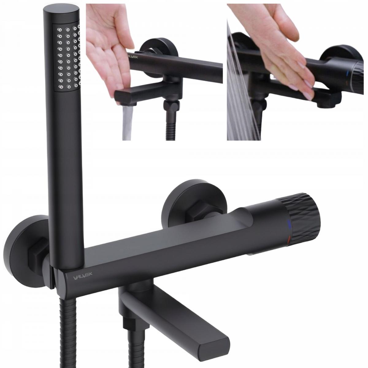 VALVEX DECOR BLACK Bateria wannowa ścienna z akcesoriami