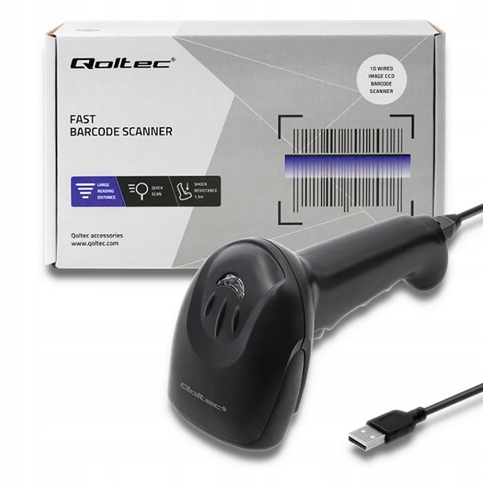 QOLTEC Laserowy czytnik kodów kreskowych 1D, CCD, USB, Czarny, 50866