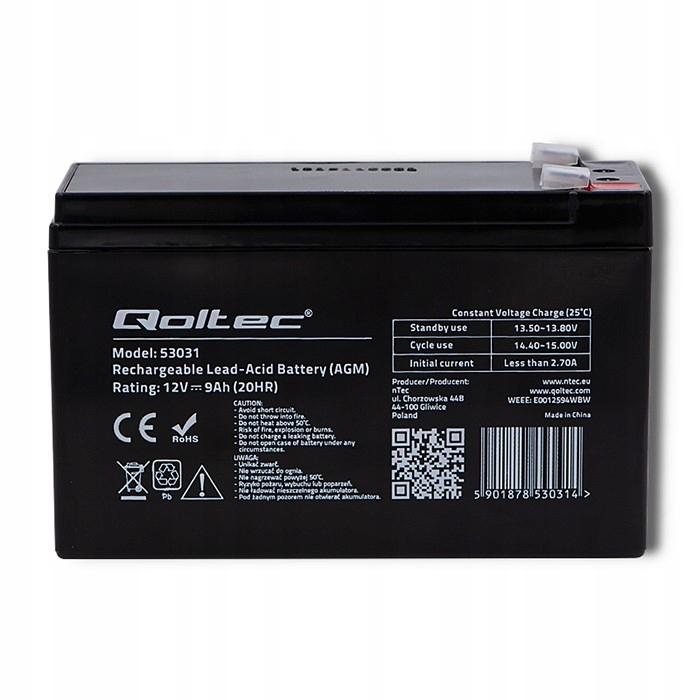 QOLTEC Akumulator AGM 12V 9Ah max. 135A
