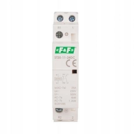 F&F Stycznik modułowy na szynę, styki 1×NO+1×NC, 25A, 24V DC