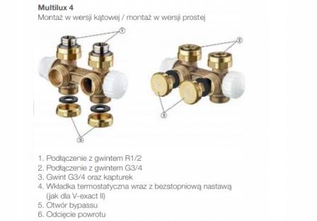 Zestaw termostatyczny Multilux 4 do grzejników z dwupunktowym przyłączem z