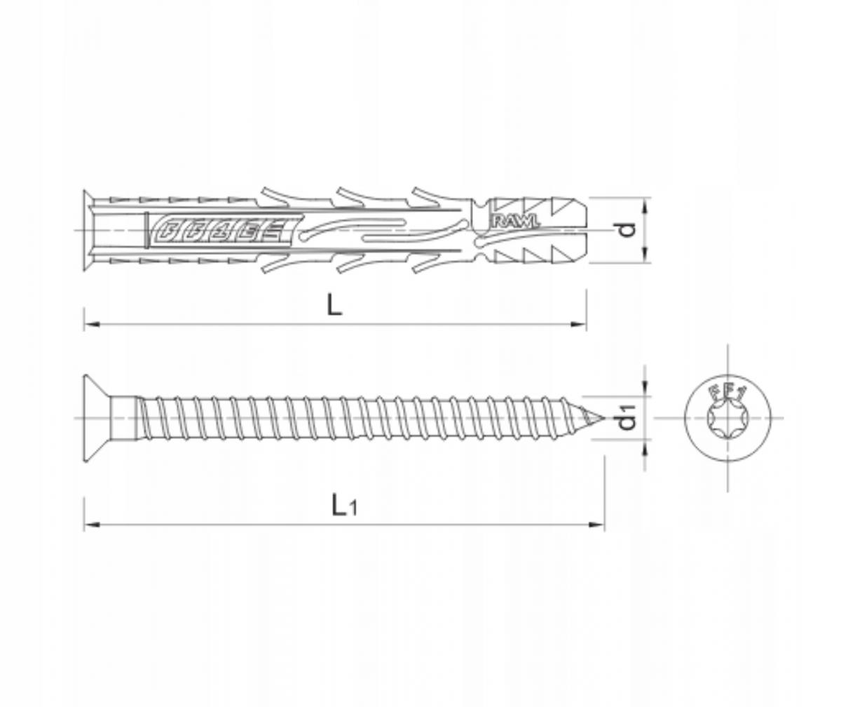 FF1 Kołek ramowy poliamidowy 10x120 mm z lejkiem, Wkręt ocynk galwaniczny