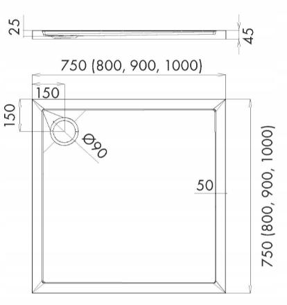 Brodzik kompozytowy NP Stabilsound Plus 90x90x6,5 / 3 kwadratowy Camparo
