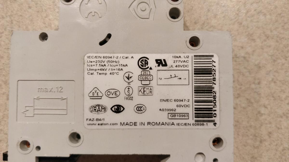 EATON Wyłącznik nadprądowy serii 15 kA 1-biegunowy FAZ-B4/1