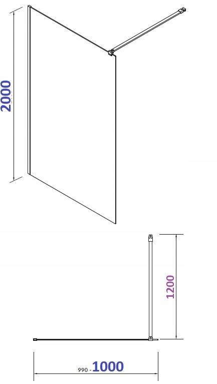 Kabina prysznicowa Walk-In Mille czarna 100 x 200 szkło transparentne