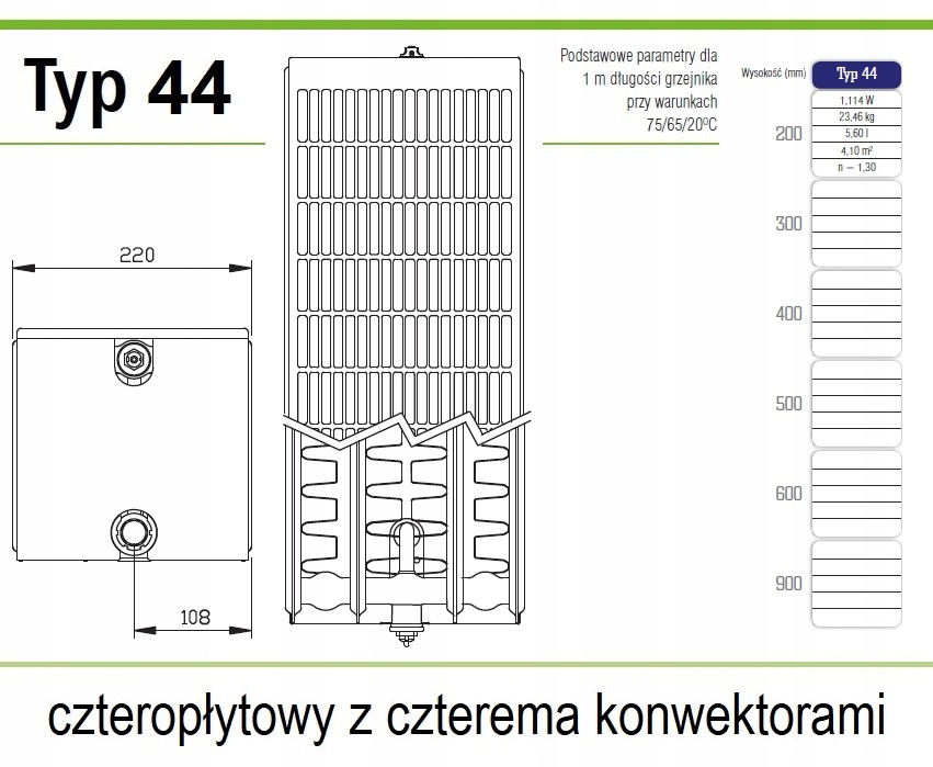 STELRAD PLANAR CV44 200x1400 V 44 typ PLAN Lewy