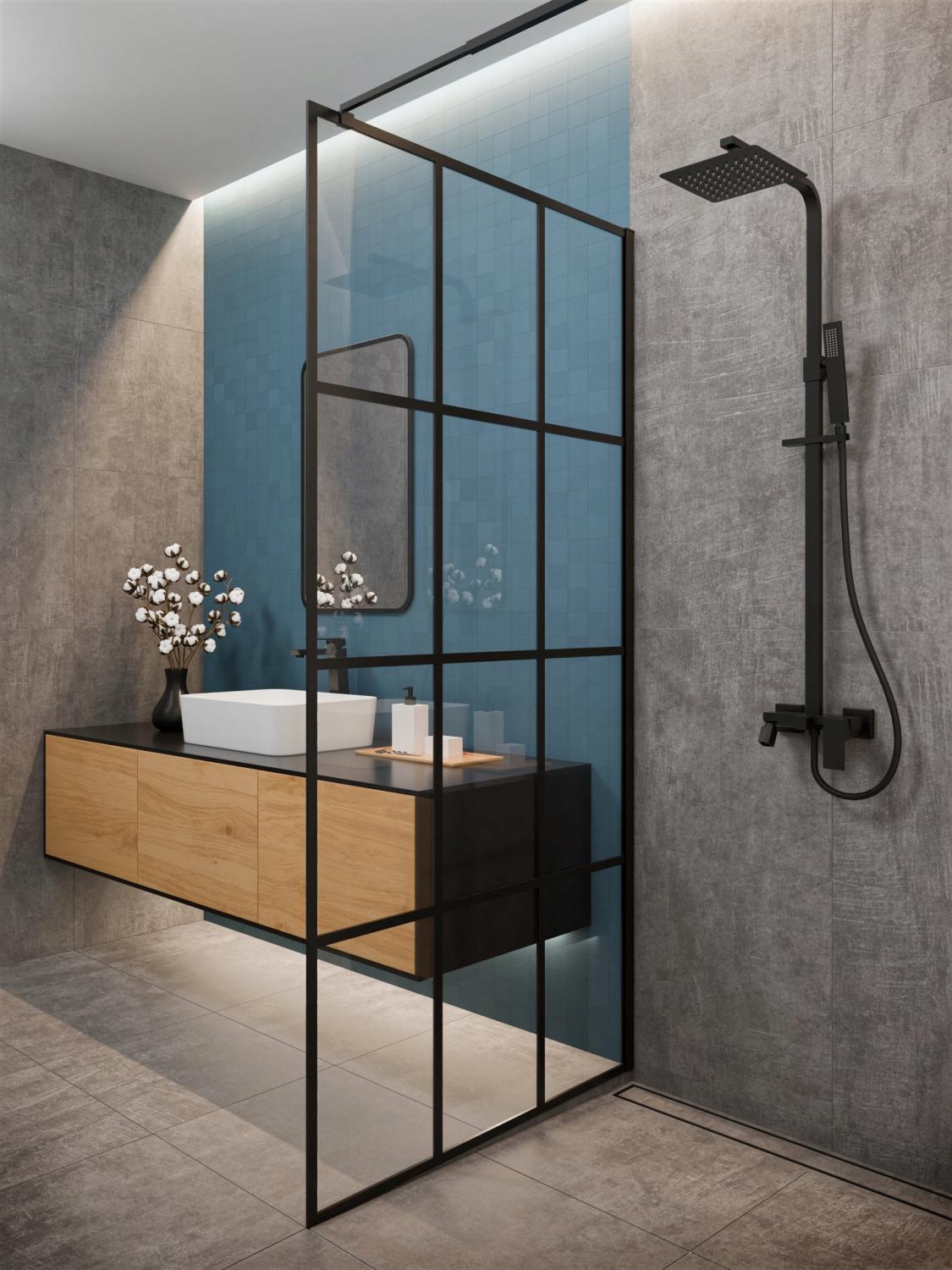 INVENA KABINA WALK-IN II 110X200CM GEOMETRYCZNA 8MM SHINY-GLASS CZARNY