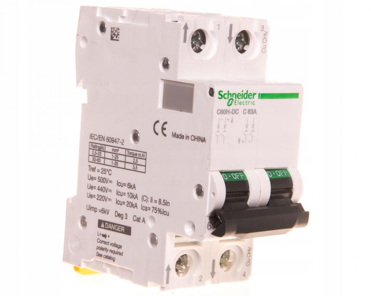 SCHNEIDER ELECTRIC Wyłącznik nadprądowy C60H-DC-C63-2 C 63A 2-biegunowy