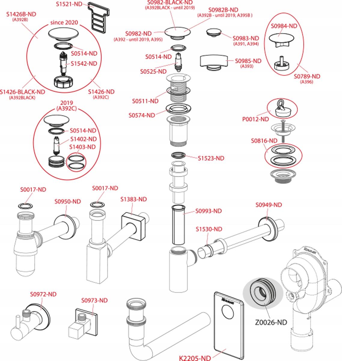 Spust umywalki Clik-Clak 5/4 metalowy z przelewem, duży korek, czarny