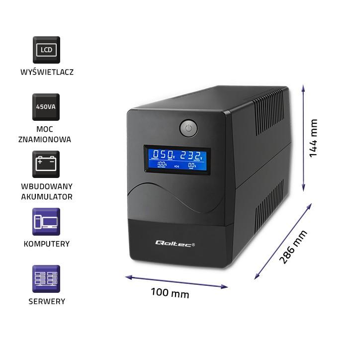 QOLTEC Zasilacz awaryjny UPS Monolith 450VA 240W LCD USB RJ45