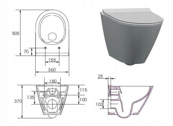Miska wisząca z ukrytym montażem, City Oval New, system CleanOn, bez deski