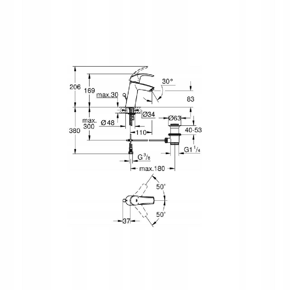 GROHE Bateria umywalkowa Eurosmart z korkiem 23322001 48h