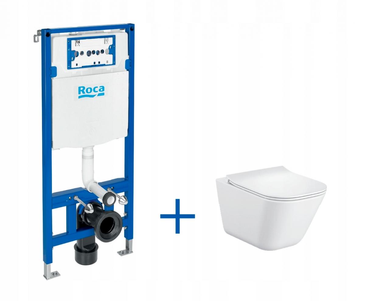ROCA Zestaw stelaż WC Duplo One + miska WC GAP SQUARE Rimless z deską Slim