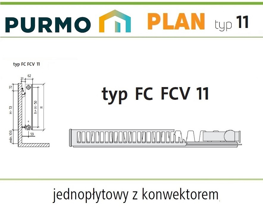 PURMO PLAN FCVM11 500x1000 V 11 DOLNY Środkowy