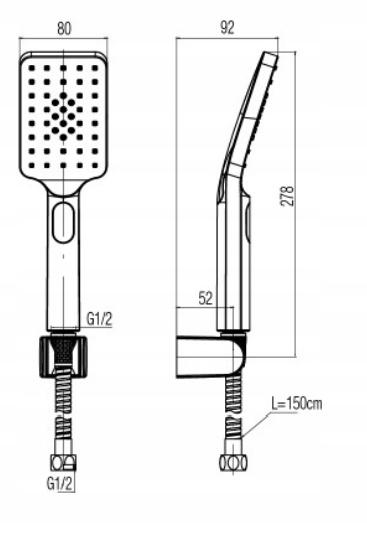 LOFT BLACK Zestaw natryskowy punktowy, 3-funkcyjny