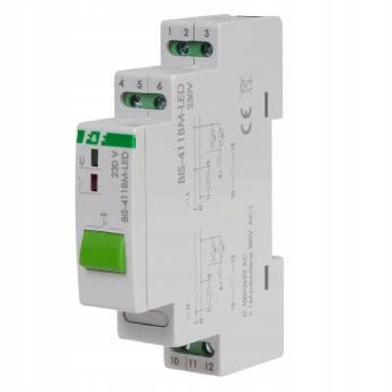 Przekaźnik bistabilny BIS-411BM-LED z przyciskiem do sterowania ręcznego, p