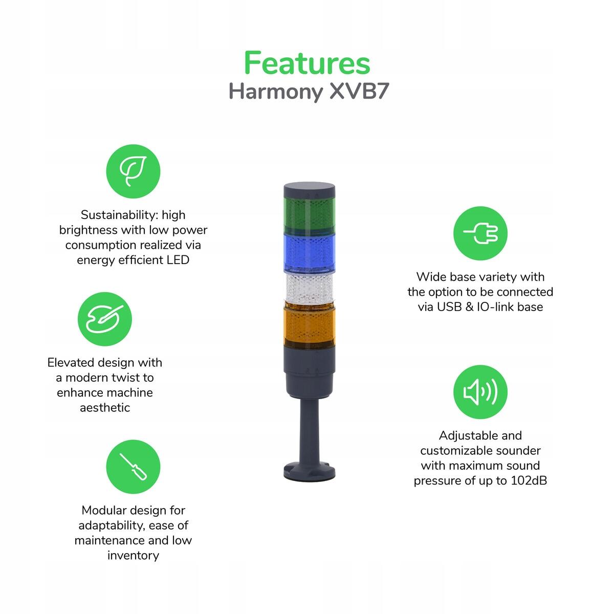 Moduł świetlny, kolumna świetlna Harmony XVB7, zielony, O70mm, stały, kolor