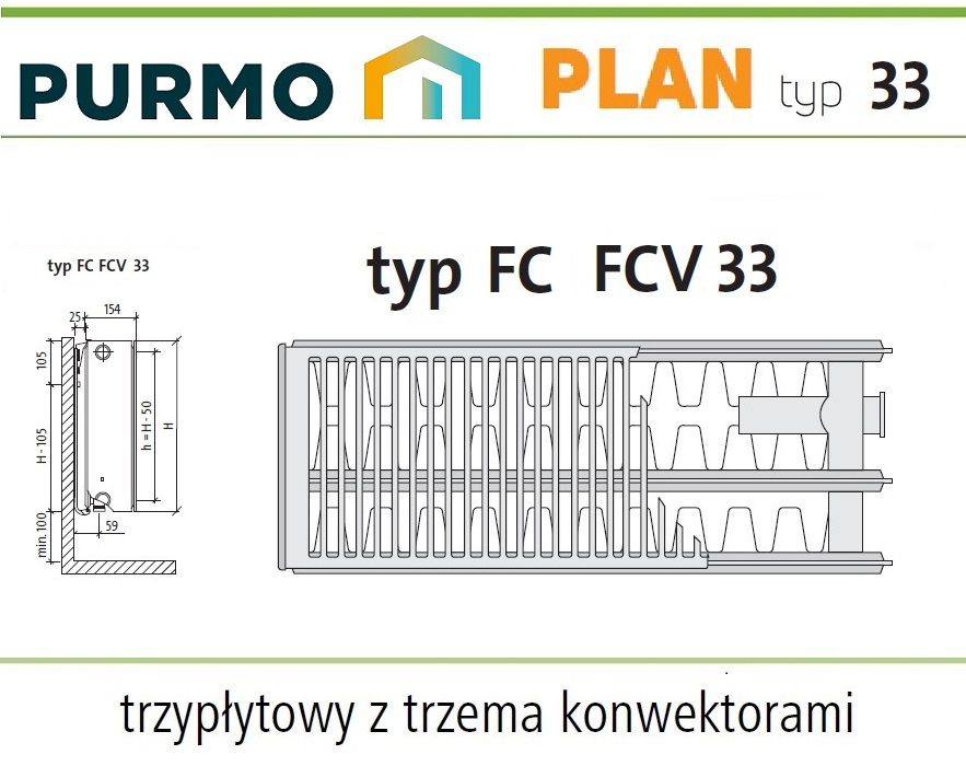 PURMO PLAN PŁASKI FCV33 500x1100 V 33 DOLNY Lewy