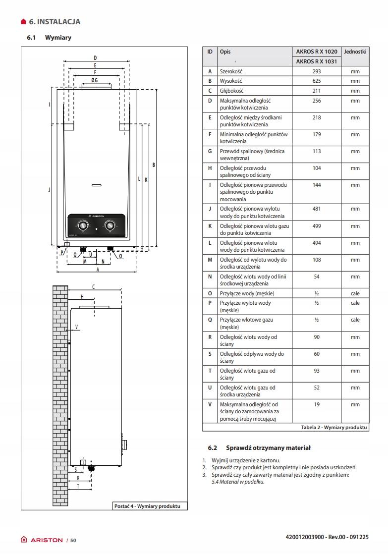 Podgrzewacz przepływowy gazowy LPG 21.5 kW ARISTON AKROS R X 113031