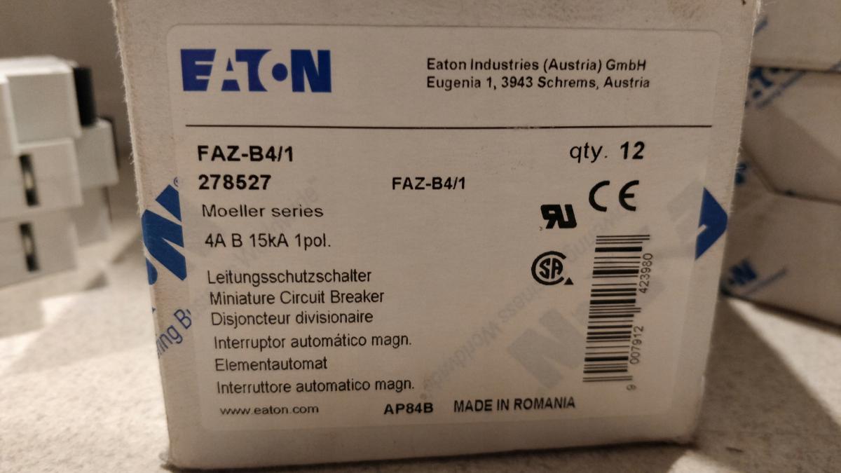 EATON Wyłącznik nadprądowy serii 15 kA 1-biegunowy FAZ-B4/1