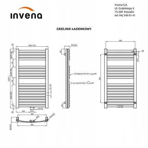 Grzejnik INVENA 1000X540 łazienkowy BIAŁY WYSYŁKA 48h