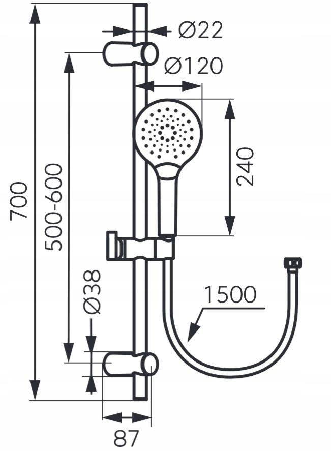 FERRO MULO natrysk przesuwny 3F, chrom