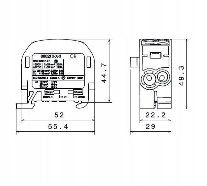 SIMET SCB 35 Blok rozdzielczy - odgałęźny Al/Cu 80210 SIMBLOCK szary