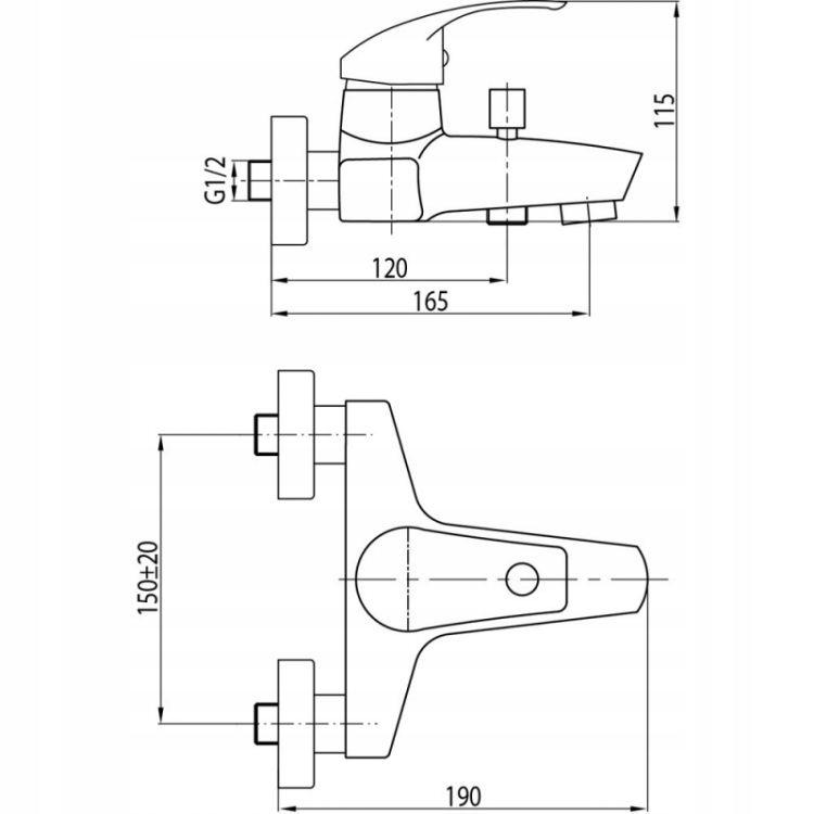 Bateria wannowa Angelo ścienna dwuotworowa chrom