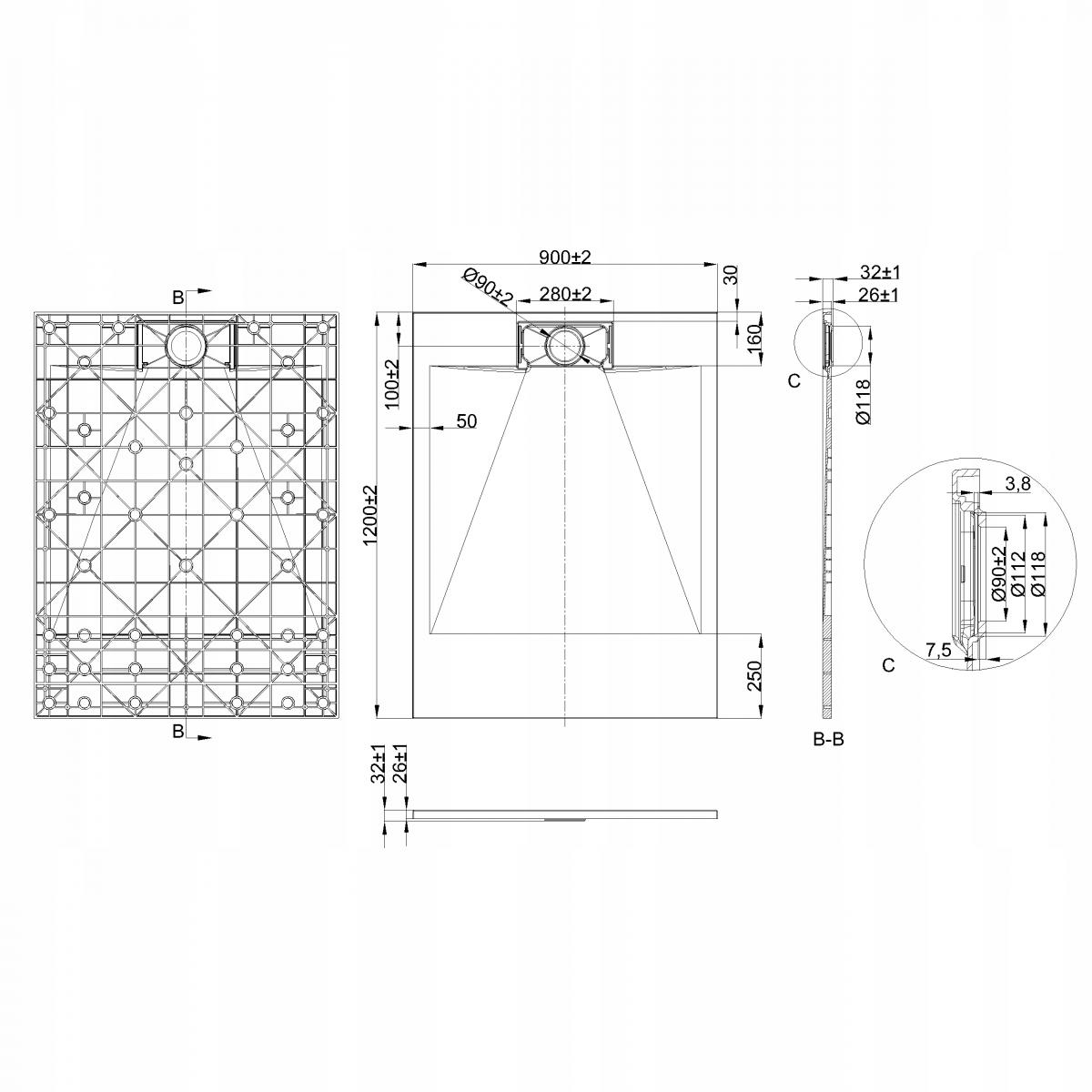 BRODZIK PRYSZNICOWY PROSTOKĄTNY ALVERO INVENA TREND, 90X120 CM CZARNY