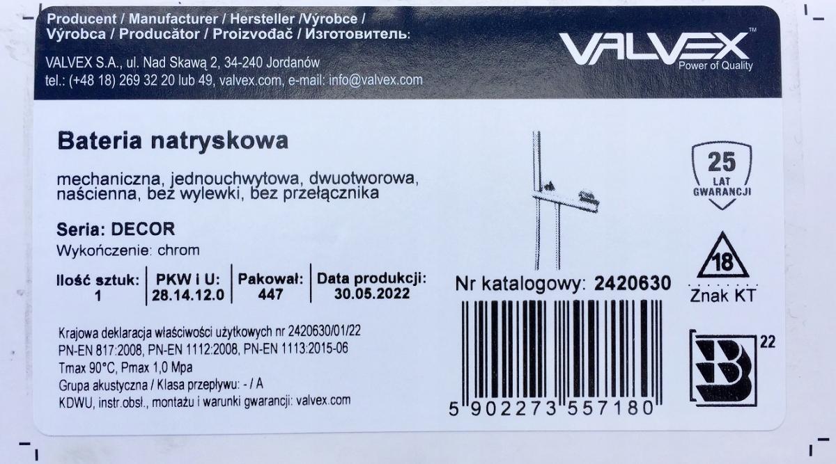 VALVEX DECOR Bateria natryskowa ścienna z akcesoriami