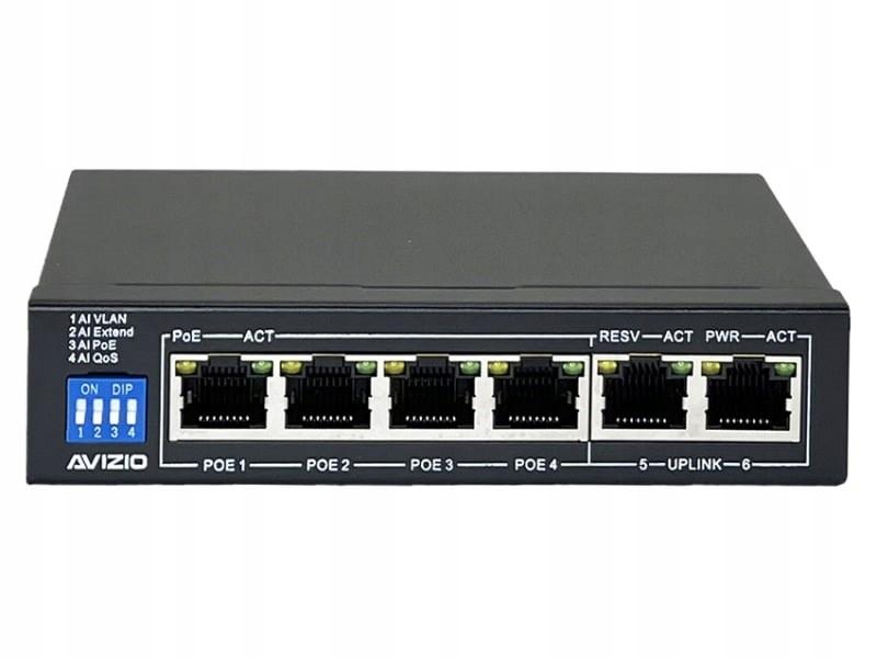 Niezarządzalny przełącznik (switch) 6xRJ45 - 4 porty RJ45 PoE+ 1Gb/s + 2 p