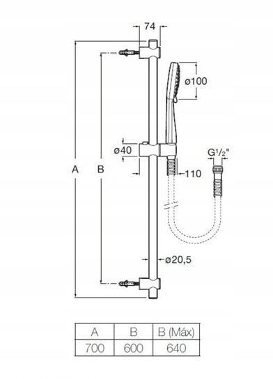 ROCA Zestaw prysznicowy Stella 100 / 3 drążek 700 box