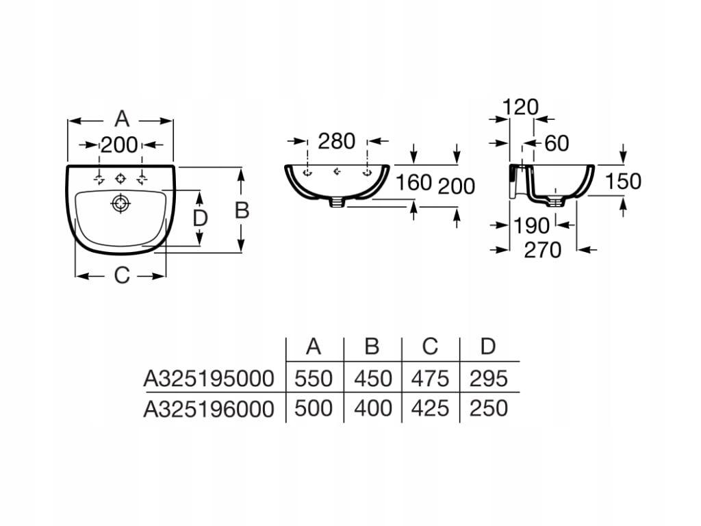 ADELE Umywalka ścienna 50x40 cm