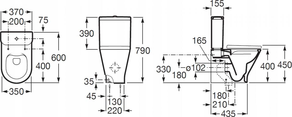 Miska WC GAP Round do kompaktu Rimless 60cm, wersja przyścienna BTW, o/podw