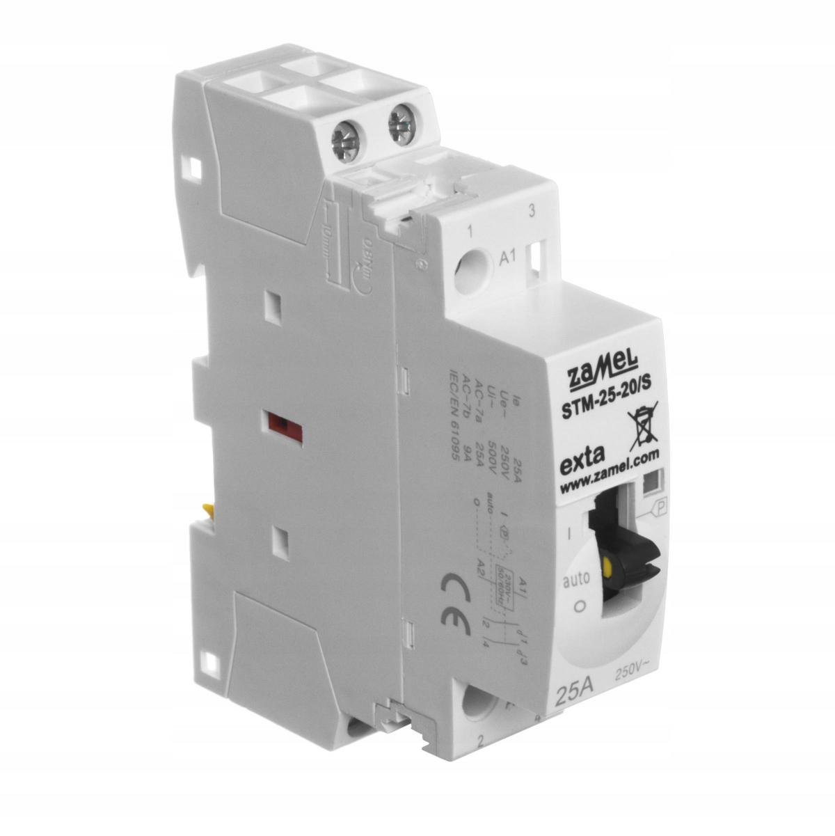 Stycznik modułowy ze sterowaniem ręcznym, instalacyjny 25A, 2xNO, 230V AC S
