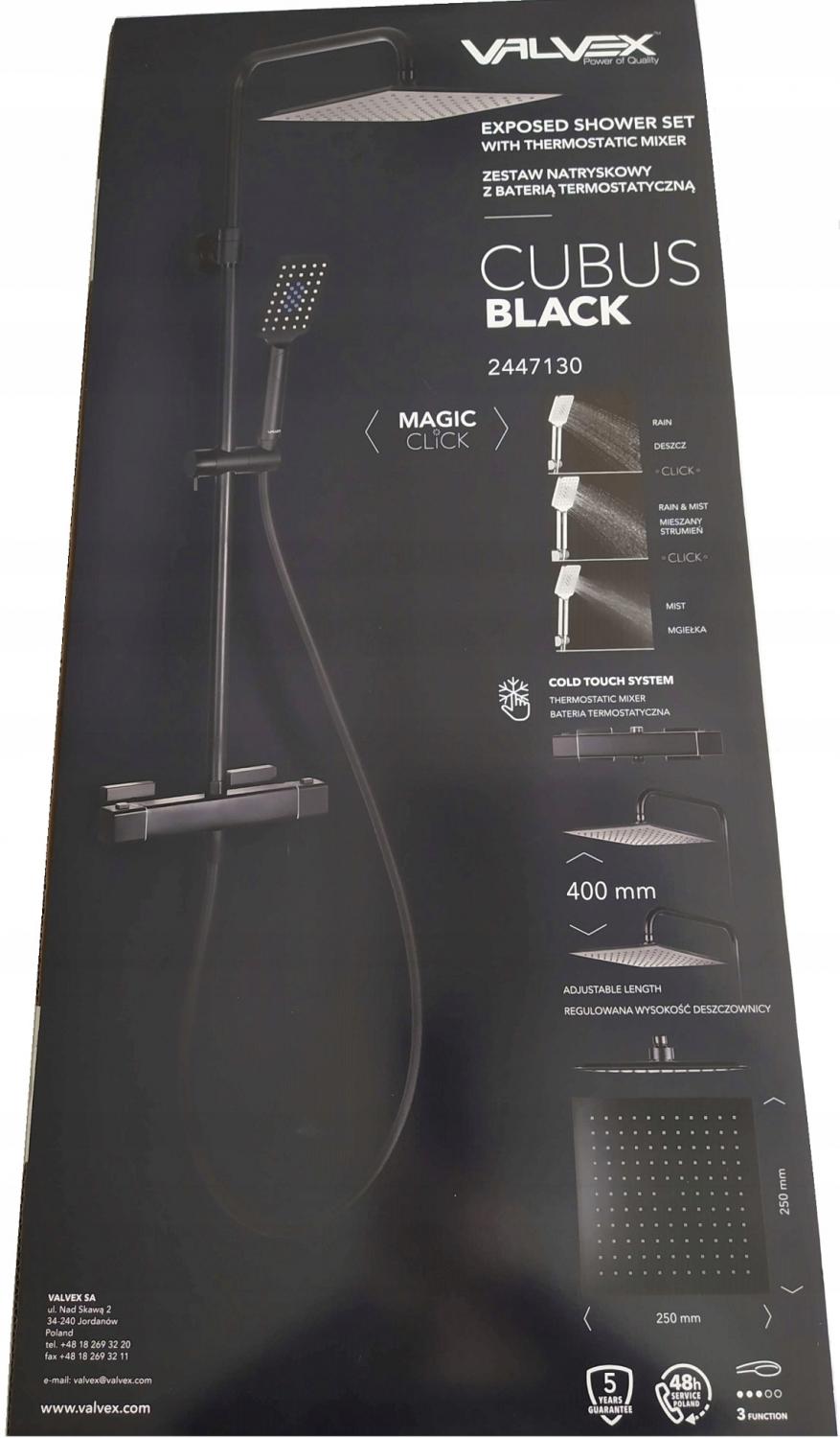 VALVEX Kolumna prysznicowa Cubus Black z baterią termostatyczną