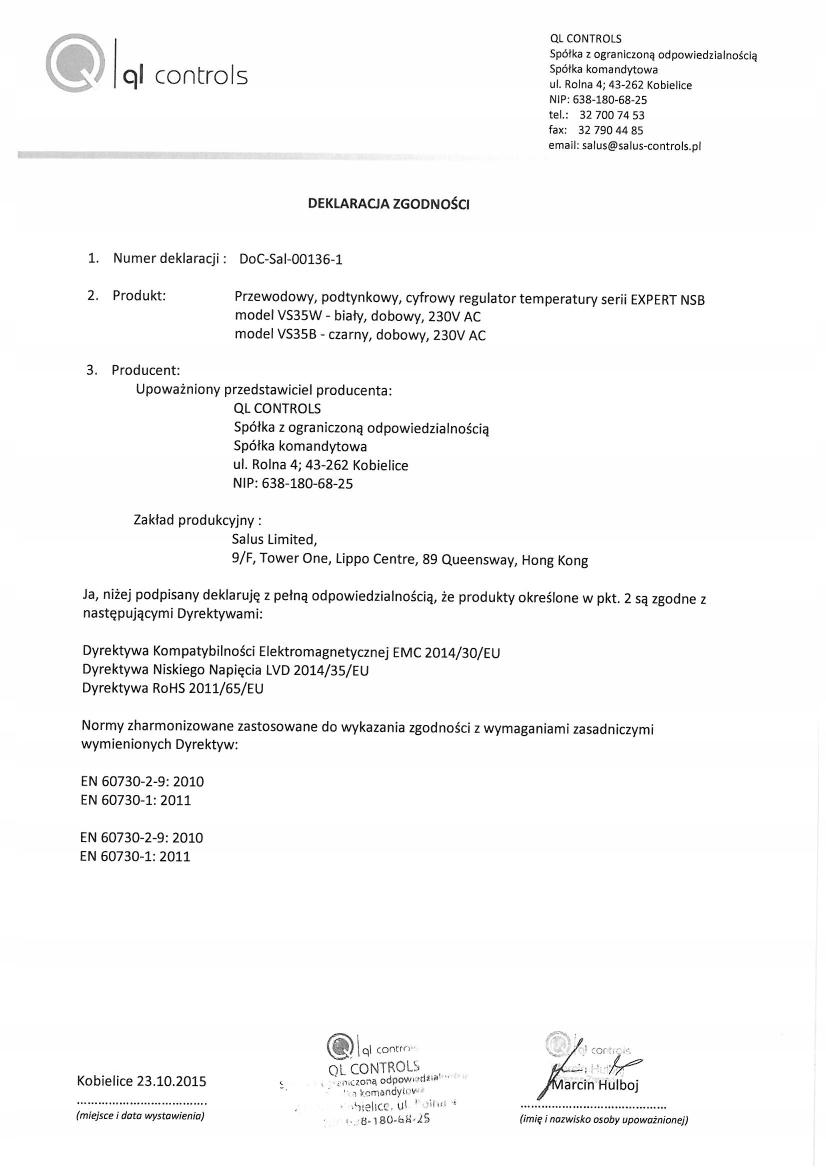 SALUS Regulator temperatury dobowy czarny podtynkowy 230V VS35B