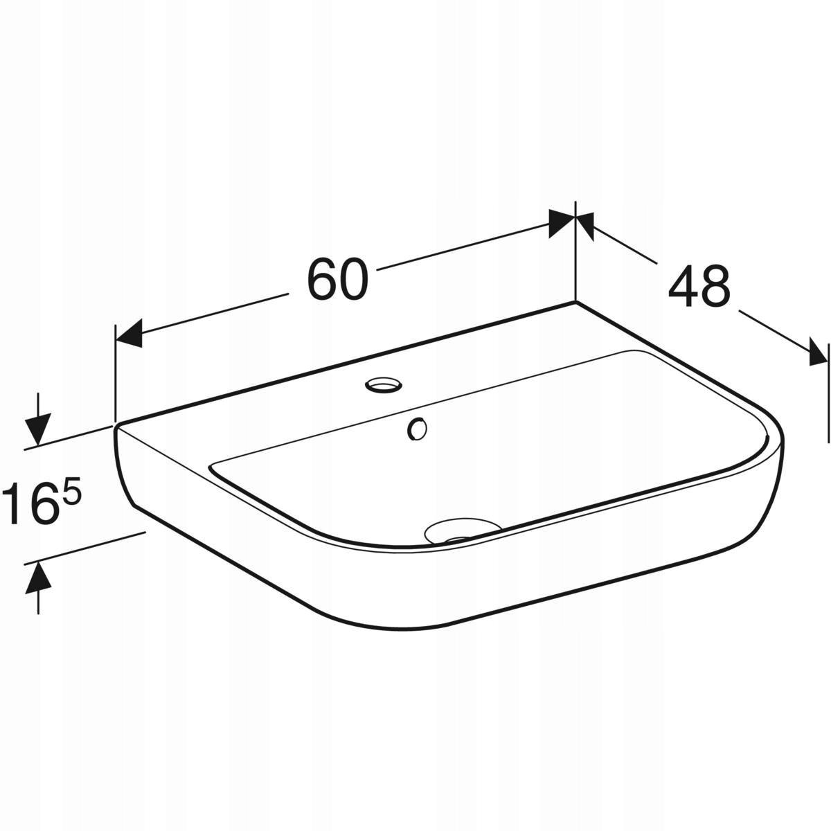 Umywalka Smyle, B60 cm, H16.5 cm, T48 cm, z przelewem, z otworem na baterię