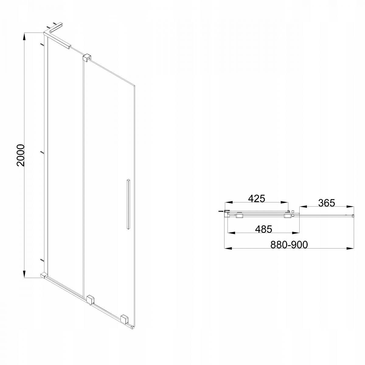 KABINA WALK-IN PRZESUWNA 90 CM, TRANSP 8 MM, CHROM