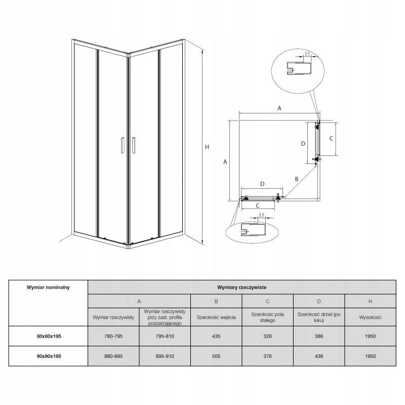 ROCA Kabina Town New 2L2 SQUARE 900x1950