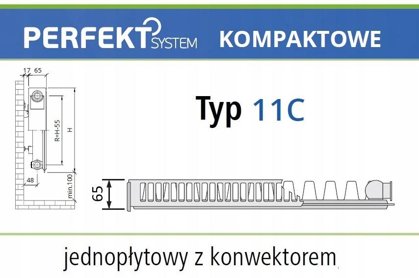 Polski grzejnik stalowy płytowy PERFEKT SYSTEM C11 600x1000 C 11 Boczny 48h