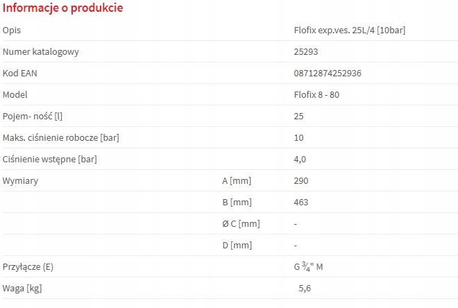 Naczynie wzbiorcze do wody pitnej AALBERTS HFC Flofix 25 - 4 bar 25 l
