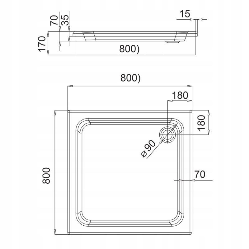 Brodzik akrylowy Stabilsound 80x80x17 / 7 cm kwadratowy Grando Plus