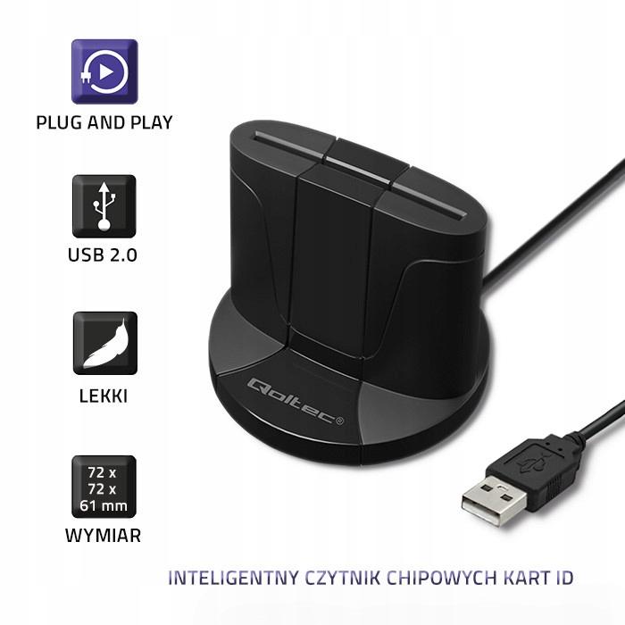 QOLTEC Inteligentny czytnik chipowych kart ID SCR-0632, USB typu C, 50632