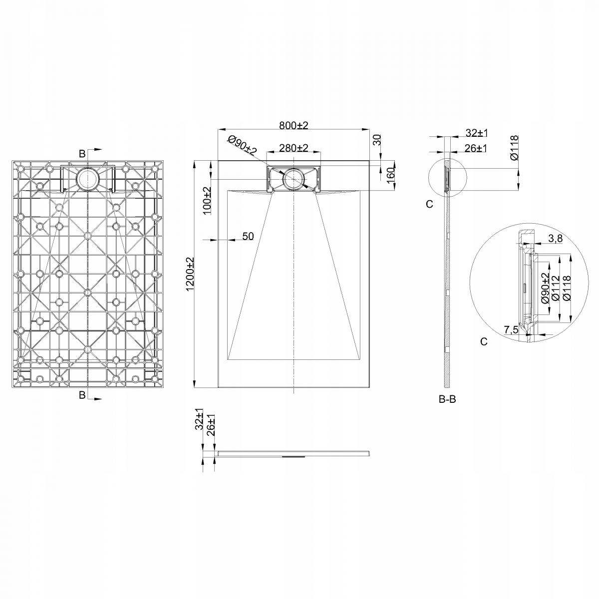BRODZIK PRYSZNICOWY PROSTOKĄTNY ALVERO INVENA TREND, 80X120 CM BIAŁY