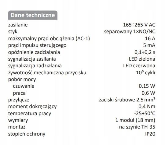 Przekaźnik bistabilny BIS-411B z przyciskiem do sterowania ręcznego, montaż