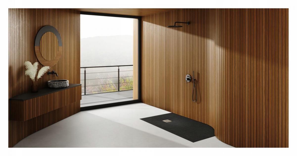 SCHEDPOL Brodzik kompozyt Kalait Stabilsound Plus Black Stone 80x80 z M2
