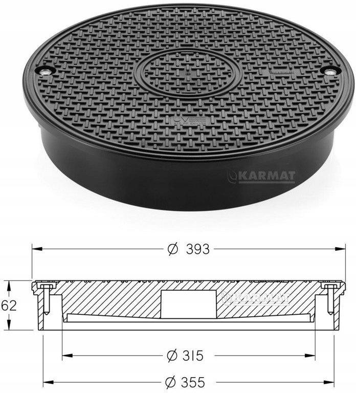 Pokrywa polipropylenowa klasa A15 (1,5t) DN 315mm,okrągła, na rurę wznosząc